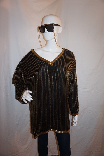 Vintage nite line black/gold sequins top size 2x
