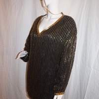 Vintage Nite Line Black/Gold Sequins Top Size 2x - Thumbnail 3