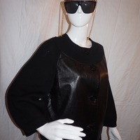 Vintage Jones NY Black Leather Wool Top Size XL - Thumbnail 1