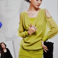 Chiffon Lantern Sleeve Dress - Thumbnail 2