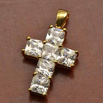 Gold Cross Pendant with CZ Diamonds