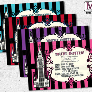 London Invitations, London Party, London Birthday, Sweet 16 Invitations, London Invitation, London Invite, London Invites