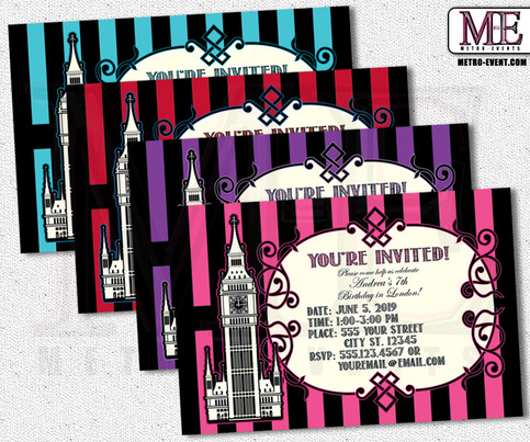London Invitations, London Party, London Birthday, Sweet 16 Invitations, London Invitation, London Invite, London Invites