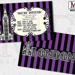 London Invitations, London Party, London Birthday, Sweet 16 Invitations, London Invitation, London Invite, London Invites - Thumbnail 1