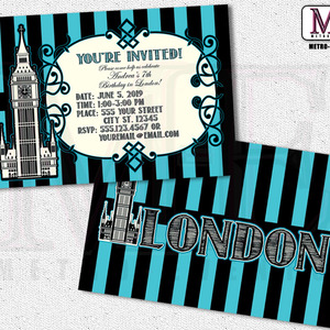 London Invitations, London Party, London Birthday, Sweet 16 Invitations, London Invitation, London Invite, London Invites - Thumbnail 2