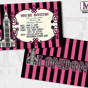 London Invitations, London Party, London Birthday, Sweet 16 Invitations, London Invitation, London Invite, London Invites - Thumbnail 3