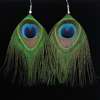 Peacock Feather & Sterling Silver Earrings