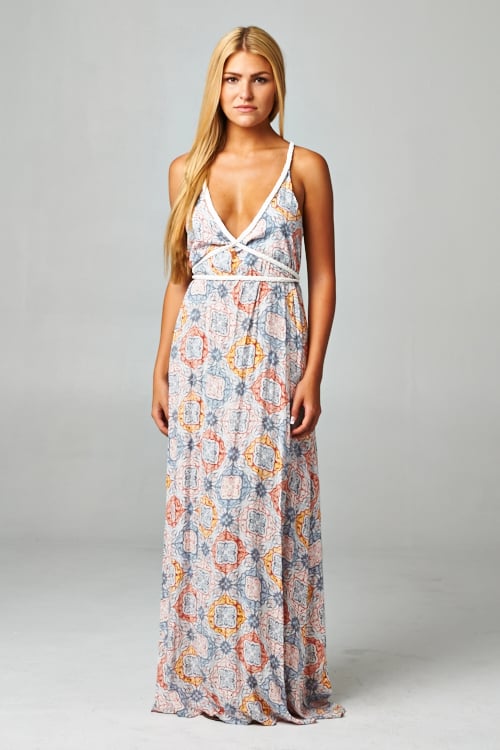 Tapestry Print Braided Detail Maxi Dress 