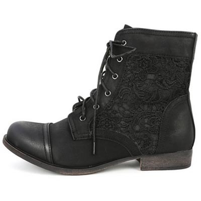 Black short bootie with lace detail