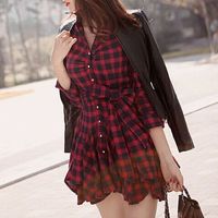 Red Retro Plaid Dress - Thumbnail 3