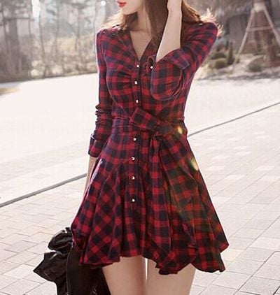 Red Retro Plaid Dress