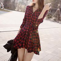 Red Retro Plaid Dress - Thumbnail 4