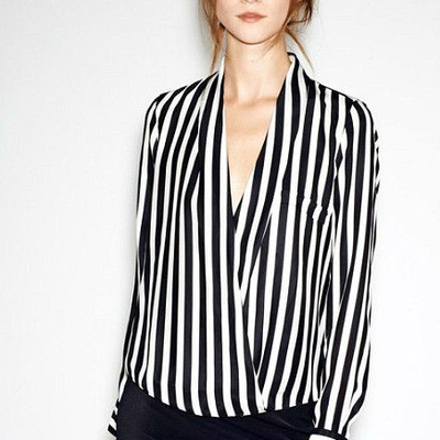 Vertical striped long sleeve blouse - Thumbnail 5