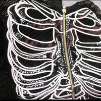 Harajuku embroidery skull bones patent leather openwork mesh hooded jacket  - Thumbnail 1