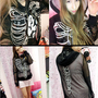 Harajuku embroidery skull bones patent leather openwork mesh hooded jacket -3