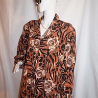 Vintage Brown Animal Print Top Size 1x - Thumbnail 2