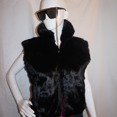 Vintage black rabbit fur reversible vest size m 