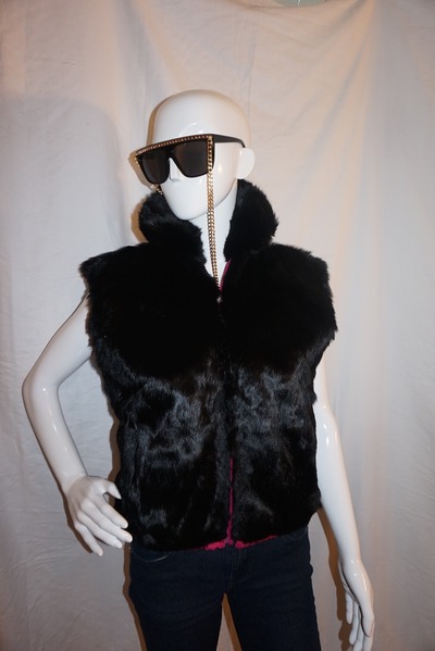 Vintage black rabbit fur reversible vest size m 