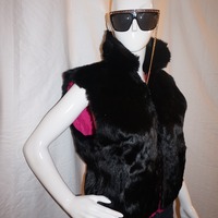 Vintage Black Rabbit Fur Reversible Vest Size M  - Thumbnail 1