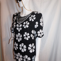 Vintage Stenay Black/White Sequins Top Size 1x - Thumbnail 2