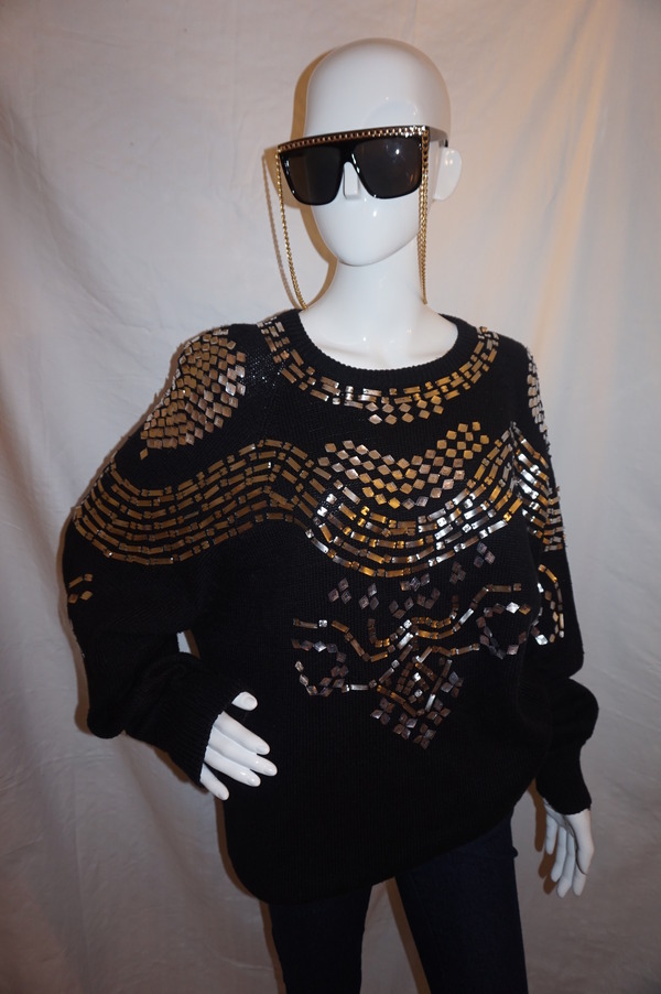 Vintage Bonnie Boerer Silver Beaded Sweater Size 2x