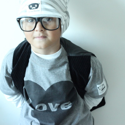 Striped white & gray beanie hat