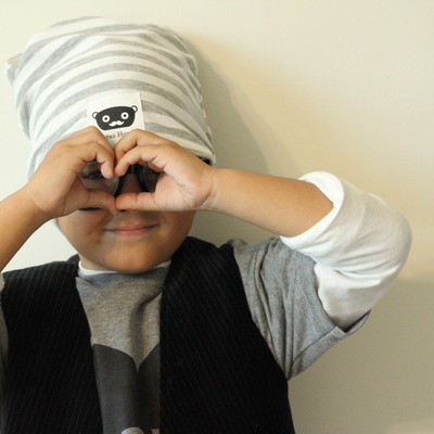 Striped white & gray beanie hat