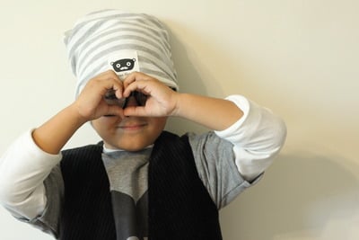 Striped White & Gray Beanie Hat