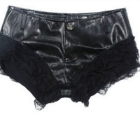 Leather Lace Sexy Shorts - Thumbnail 4