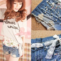 Lacing Denim Shorts - Thumbnail 1