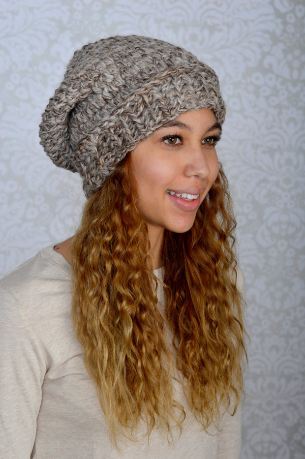 Chunky Slouch Hat - Beige/Grey
