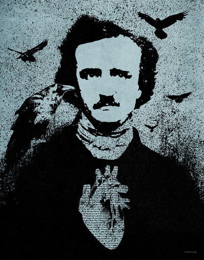 Poe with Ravens and Heart