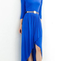 Fashion Cotton Asymmetrical Maxi Plain Womens Dresses 023-150114015 - Thumbnail 4