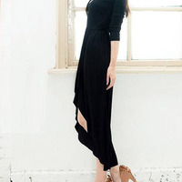 Fashion Cotton Asymmetrical Maxi Plain Womens Dresses 023-150114015 - Thumbnail 1
