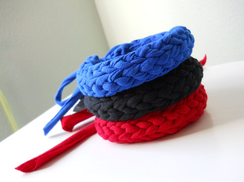 Blue Chunky Crocheted T-Shirt Yarn Bracelet