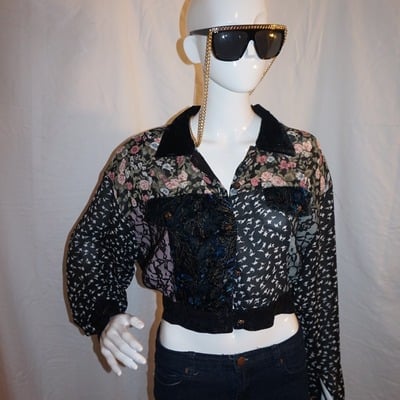 Vintage studio black/floral sheer jacket size l 
