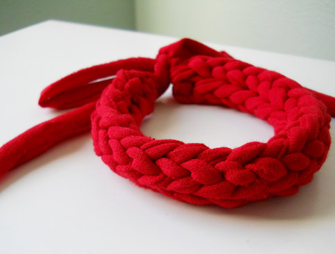 Red Chunky Crocheted T-Shirt Yarn Bracelet