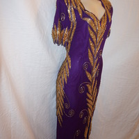 Vintage Purple Gold/Sequins Dress (small stain) Size M  - Thumbnail 1