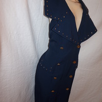 Vintage Joseph Ribkoff Navy blue/Gold button dress Size M-L - Thumbnail 1