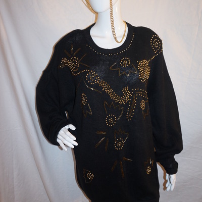 Vintage western collection black/gold sequins sweater size 3x