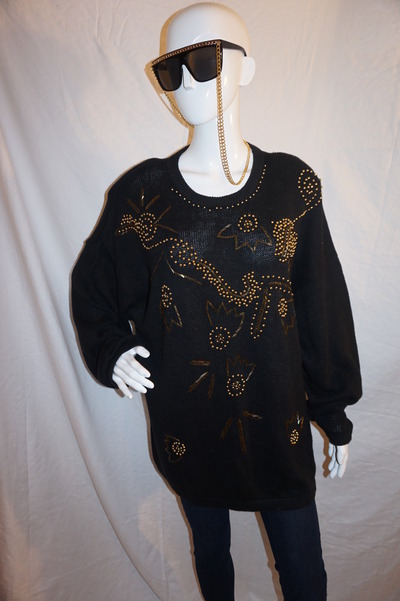 Vintage western collection black/gold sequins sweater size 3x