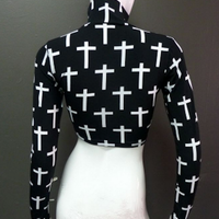 Black/White Turtle Neck Crop Top - Thumbnail 1