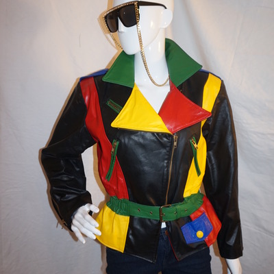 Vintage commit black leather colorful jacket size s