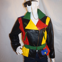 Vintage Commit Black Leather Colorful Jacket Size S