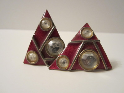 Red & gold art deco clip-on earrings
