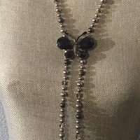 Gray Bead Necklace with Butterfly Pendant - Thumbnail 1