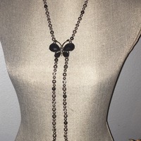 Gray Bead Necklace with Butterfly Pendant - Thumbnail 2