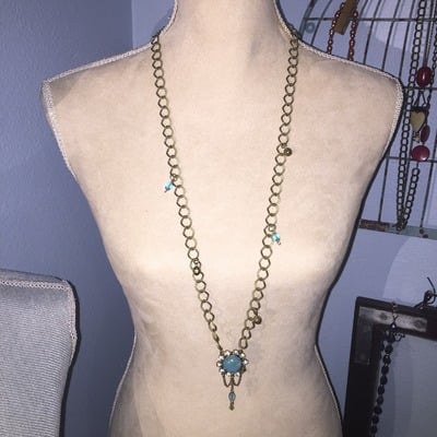 Brass long chain with dangling pendant