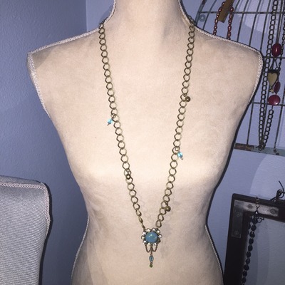 Brass Long Chain with Dangling Pendant