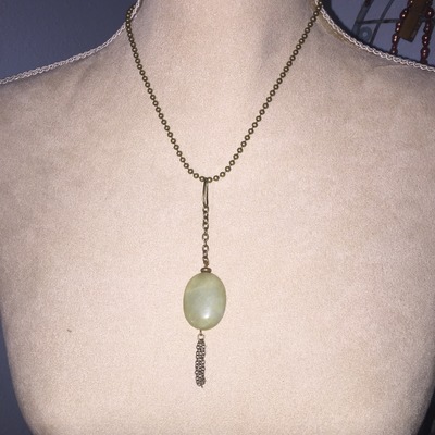 Brass ball chain with green stone pendant